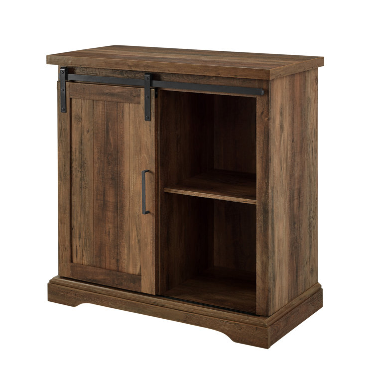 Rustic Oak Sliding Barn Door Accent Cabinet