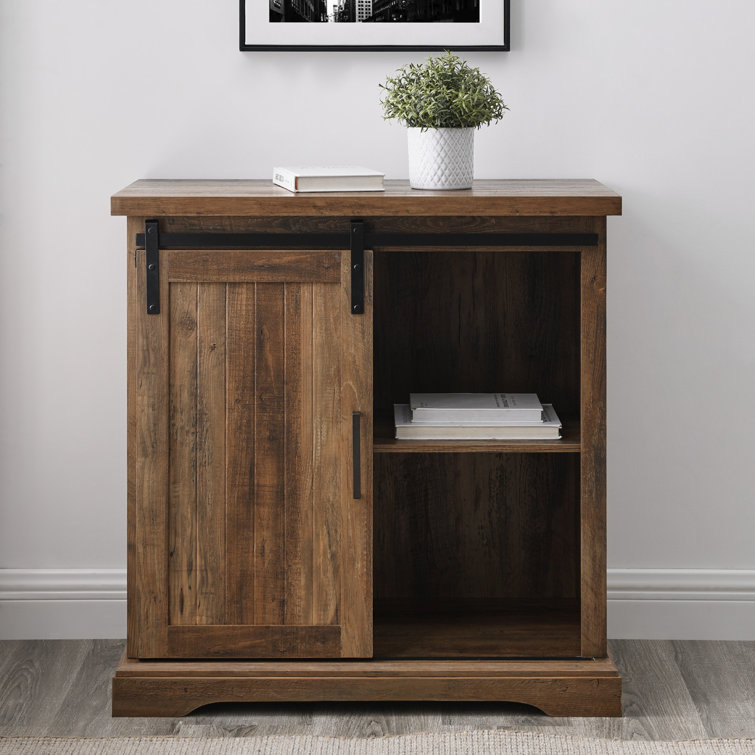 Rustic Oak Sliding Barn Door Accent Cabinet