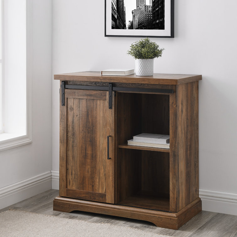 Rustic Oak Sliding Barn Door Accent Cabinet