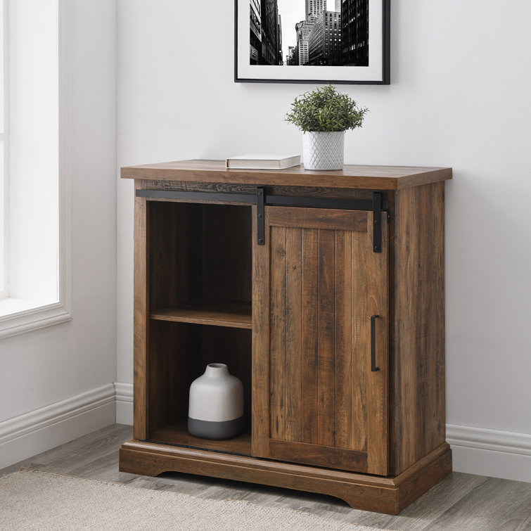 Rustic Oak Sliding Barn Door Accent Cabinet