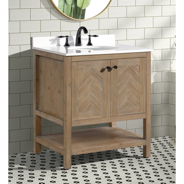 Savannah 30'' Weathered Fir Single Bathroom Vanity with Quartz Top