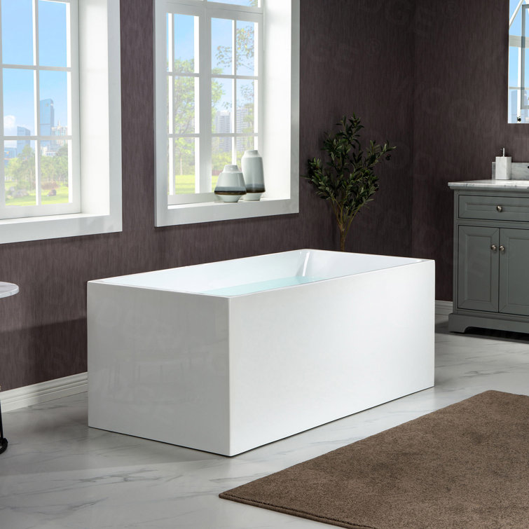 67'' White Acrylic Freestanding Rectangular Soaking Bathtub