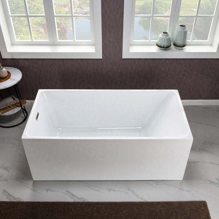 67'' White Acrylic Freestanding Rectangular Soaking Bathtub