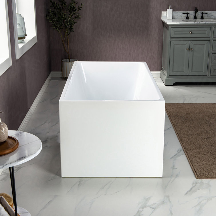 67'' White Acrylic Freestanding Rectangular Soaking Bathtub