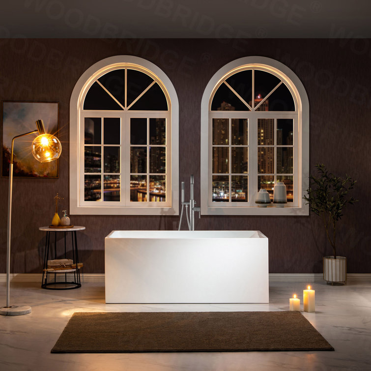 67'' White Acrylic Freestanding Rectangular Soaking Bathtub