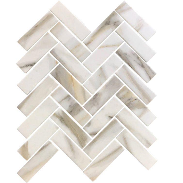 White and Beige Recycled Glass Herringbone Mosaic Tile