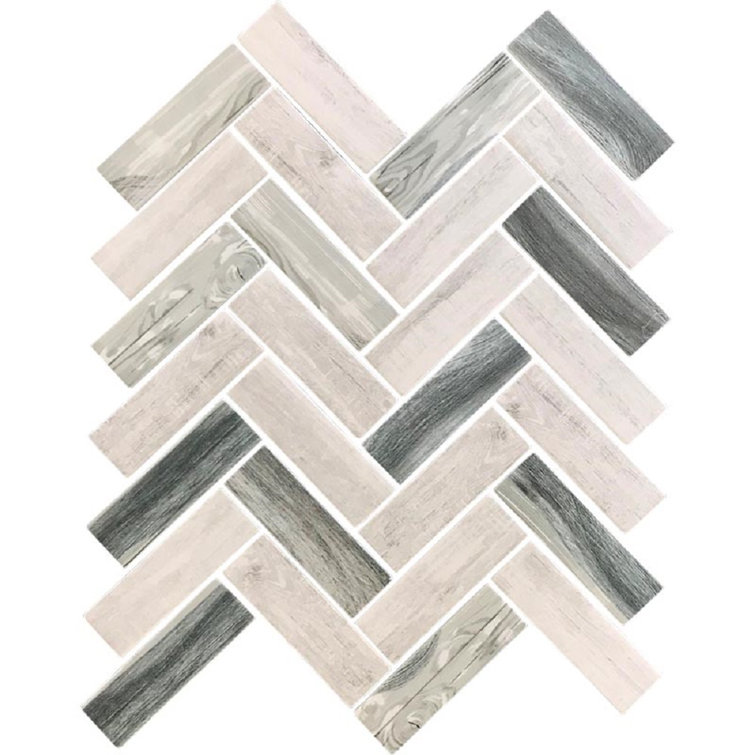 Gray Beige Recycled Glass Herringbone Mosaic Tile