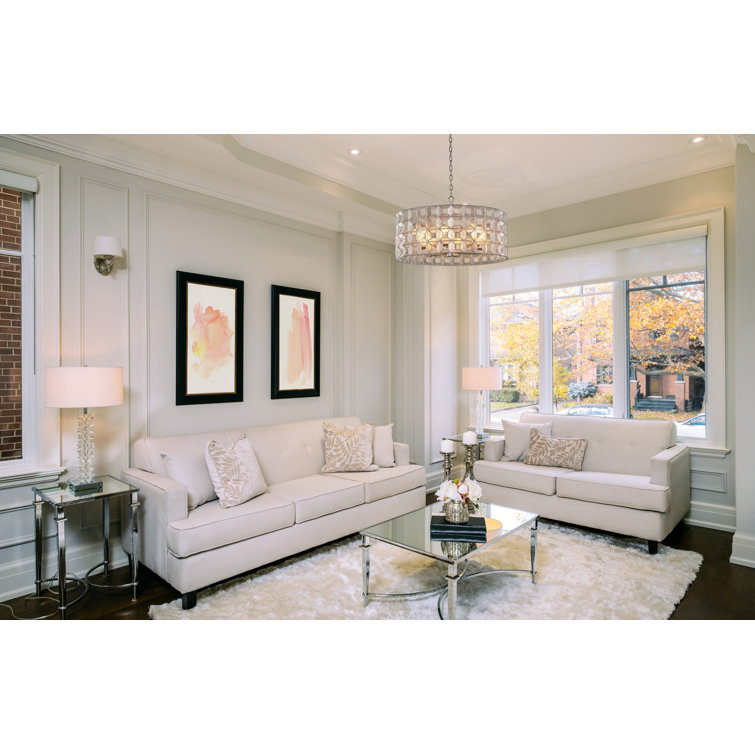 Oxidized Silver Leaf Glass Drum Chandelier, 26"