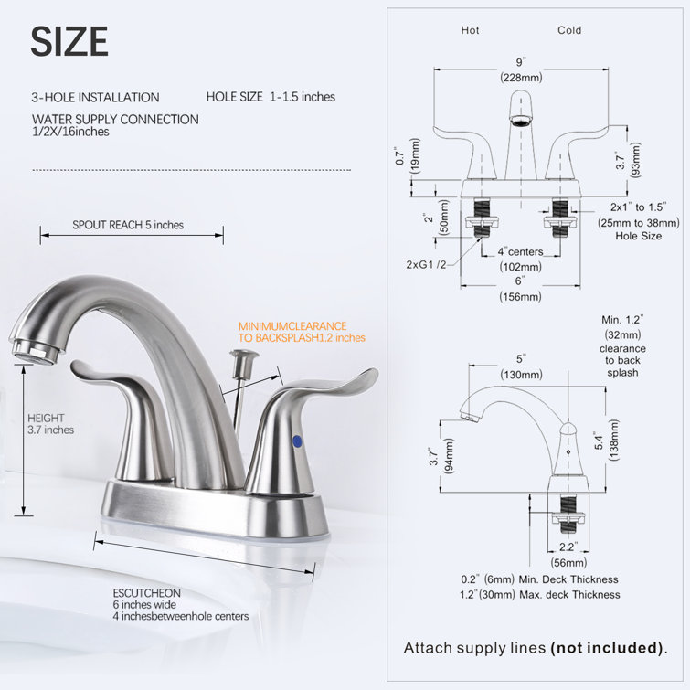 Brushed Nickel 2-Handle Centerset Bathroom Faucet with Drain Assembly