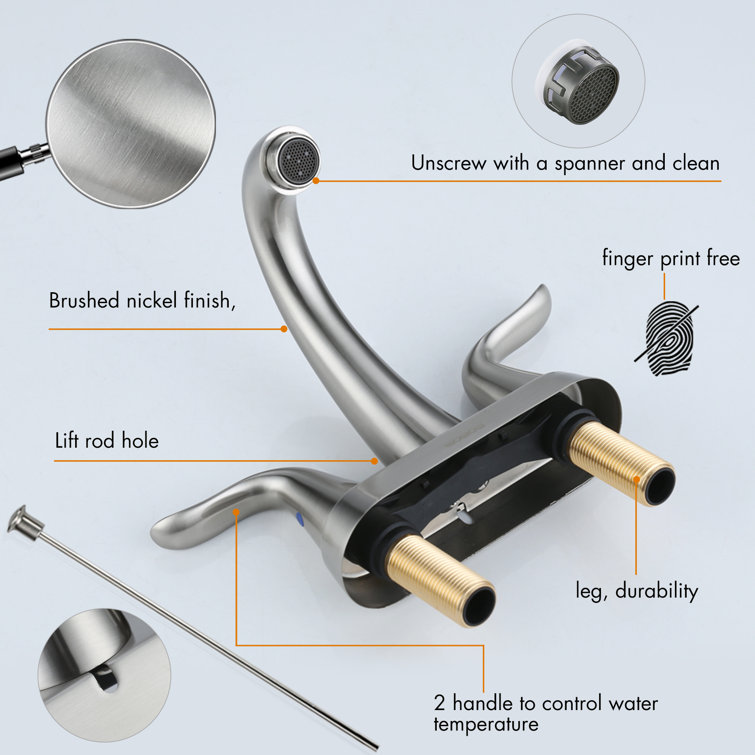Brushed Nickel 2-Handle Centerset Bathroom Faucet with Drain Assembly