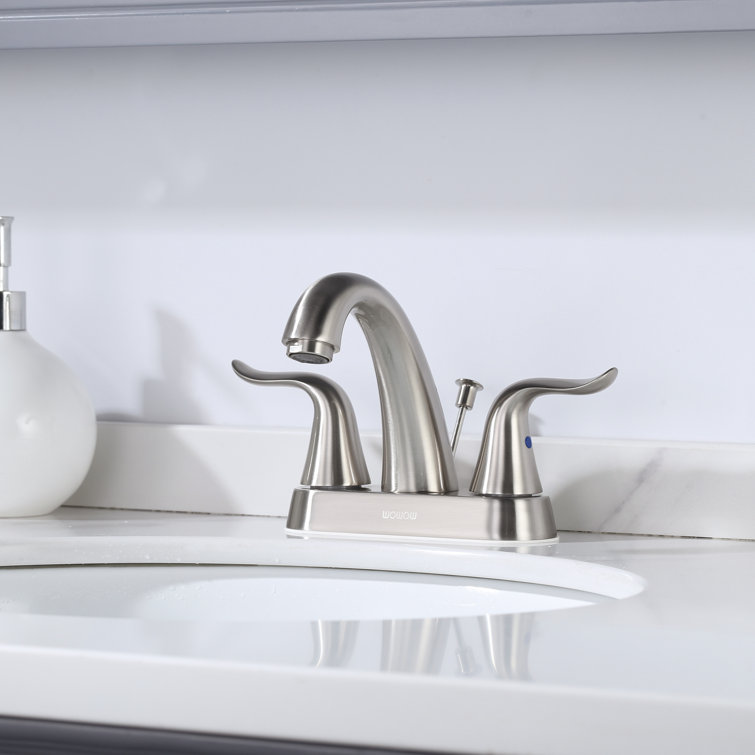 Brushed Nickel 2-Handle Centerset Bathroom Faucet with Drain Assembly
