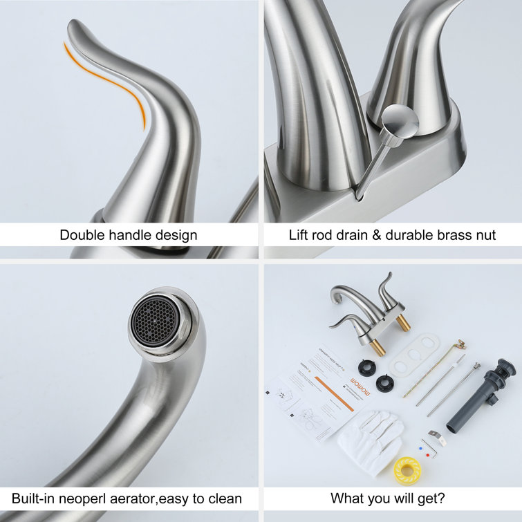 Brushed Nickel 2-Handle Centerset Bathroom Faucet with Drain Assembly