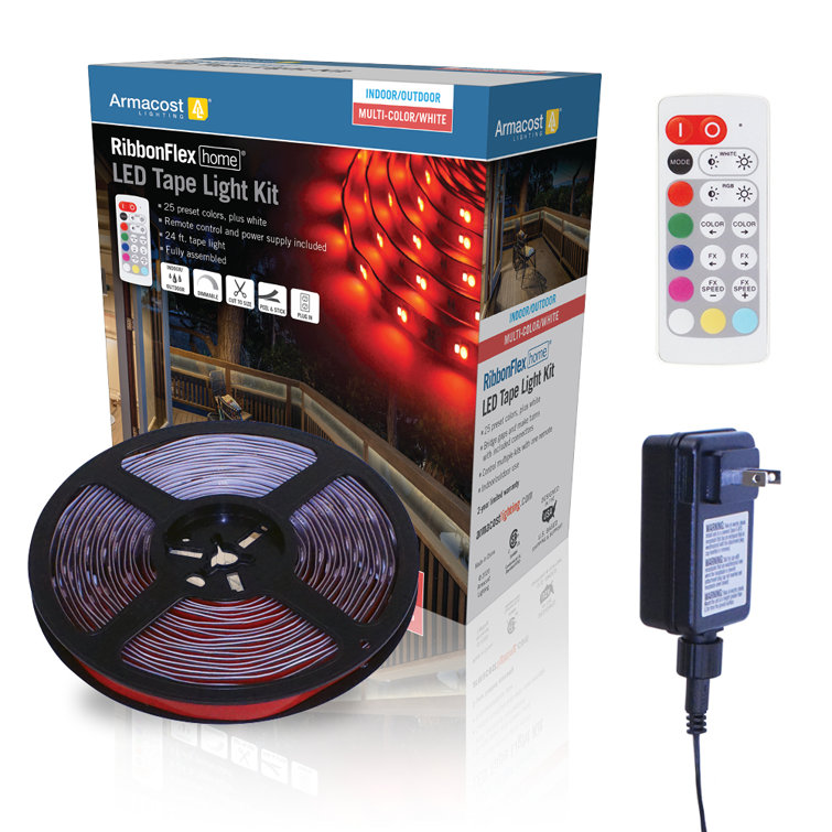 24 ft Multicolor RGB+W LED Indoor Outdoor Tape Light Kit