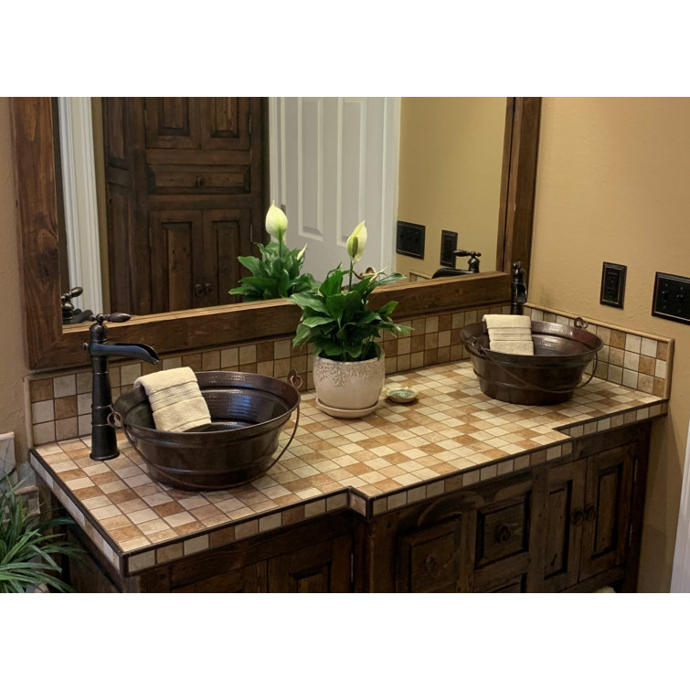 15'' Round Hand-Hammered Copper Vessel Sink with Pop-Up Drain