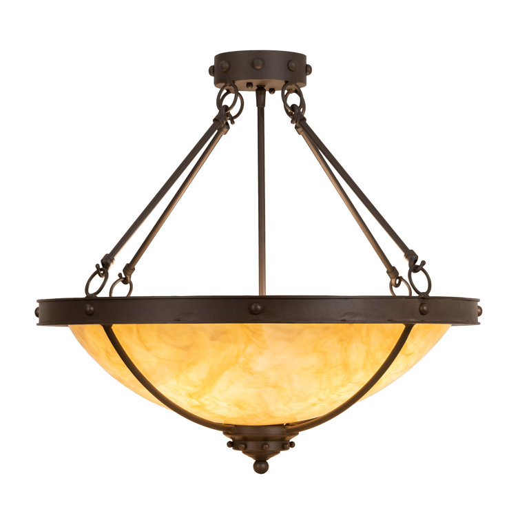 Freya Wrought Iron 3-Light Indoor/Outdoor Semi-Flush Mount in Sunflower & Black