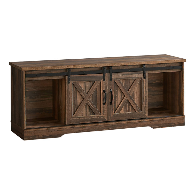 Brown Reclaimed Wood TV Stand with Sliding Doors