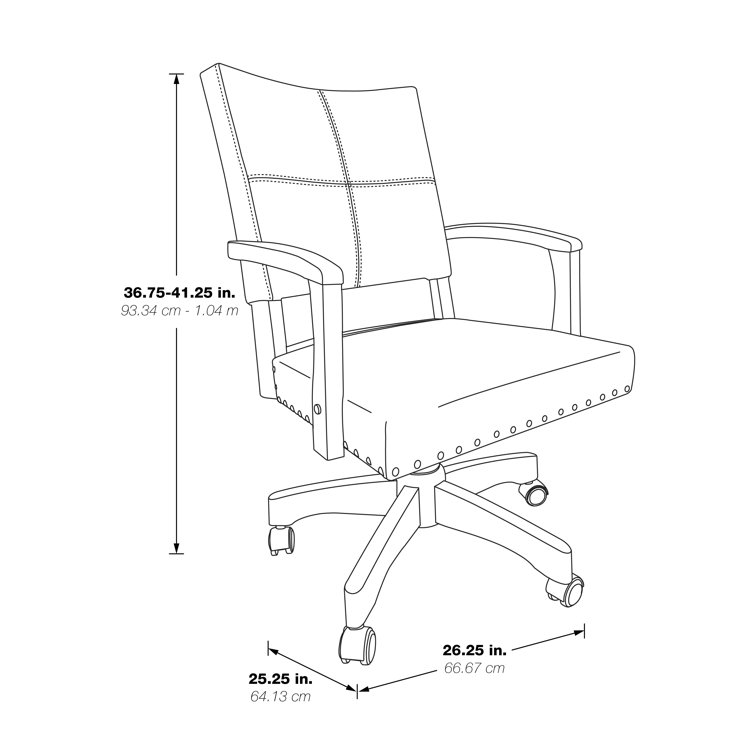 Espresso Leather Swivel Wood Banker Chair with Armrests