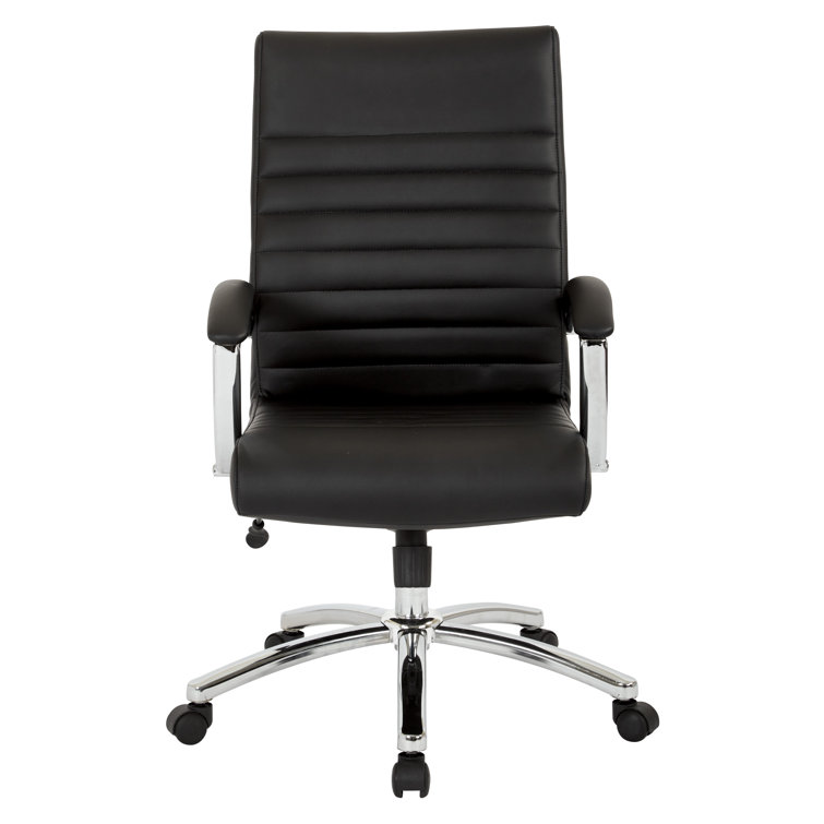 Black Faux Leather Executive Mid-Back Office Chair with Adjustable Arms