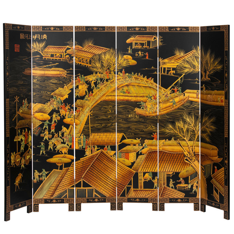 6 Ft. Black Lacquer Oriental Folding Room Divider