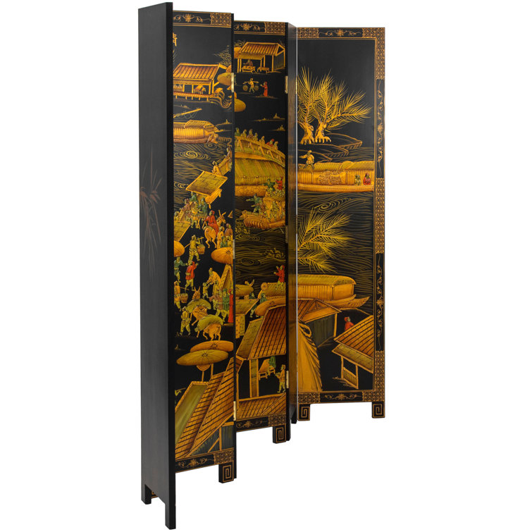 6 Ft. Black Lacquer Oriental Folding Room Divider
