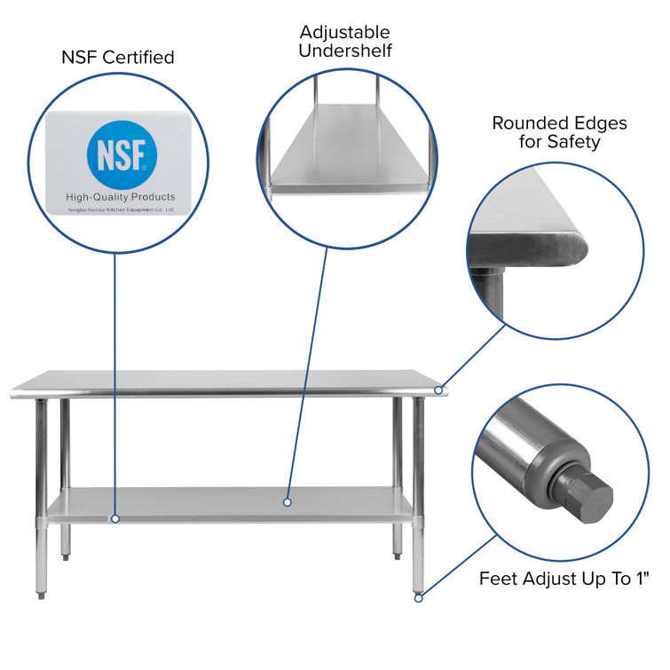 Versatile Stainless Steel 60" Prep & Work Table with Adjustable Undershelf