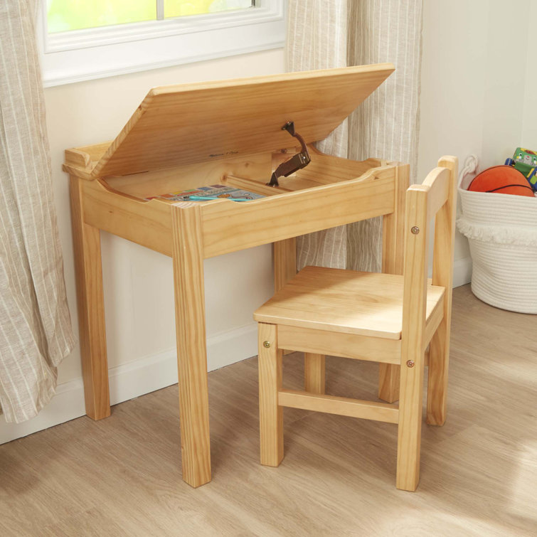 Honey Finish Solid Wood Lift-Top Writing Desk with Filing Cabinet