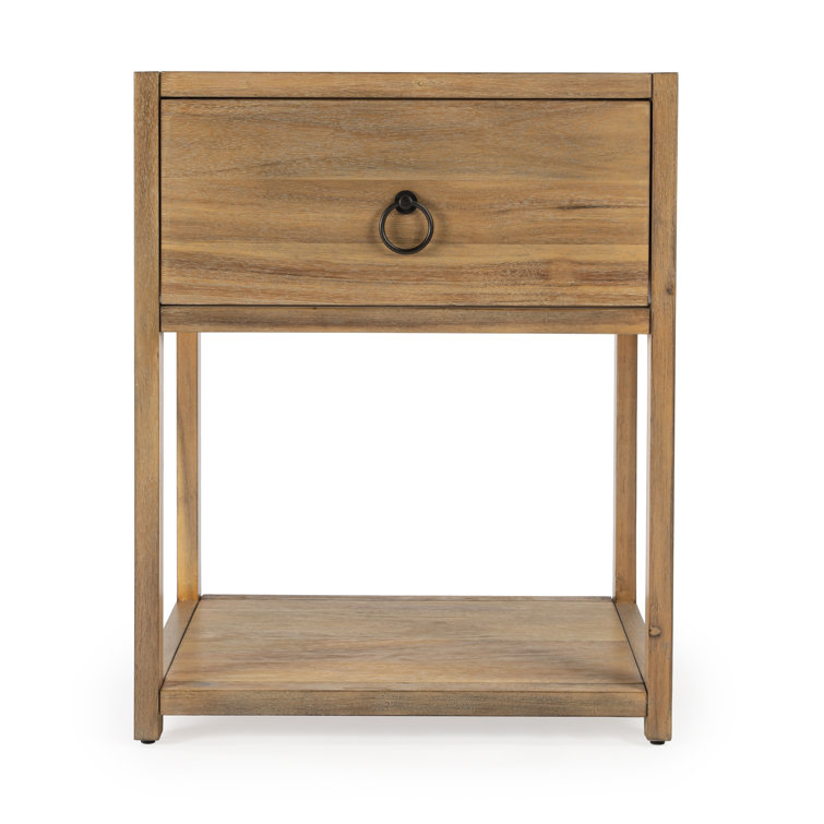 Transitional Modern Natural Wood and Black Metal End Table with Storage