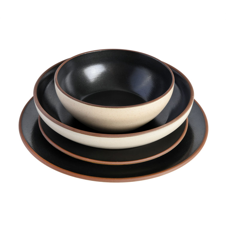 Black and Beige Ceramic 16-Piece Dinnerware Set, Service for 4