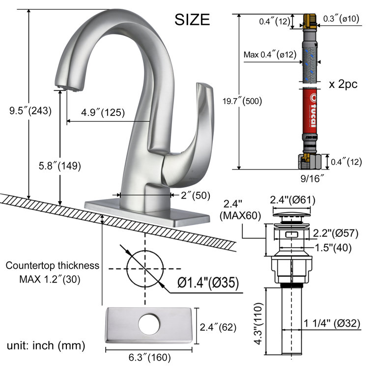 Brushed Nickel Single Handle Bathroom Faucet with Drain Assembly