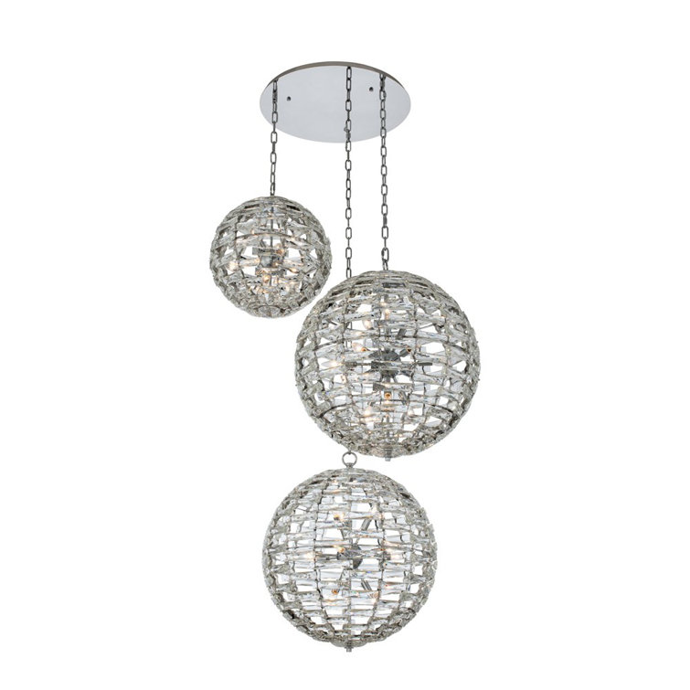 Alta 3-Globe Crystal and Chrome LED Pendant Light