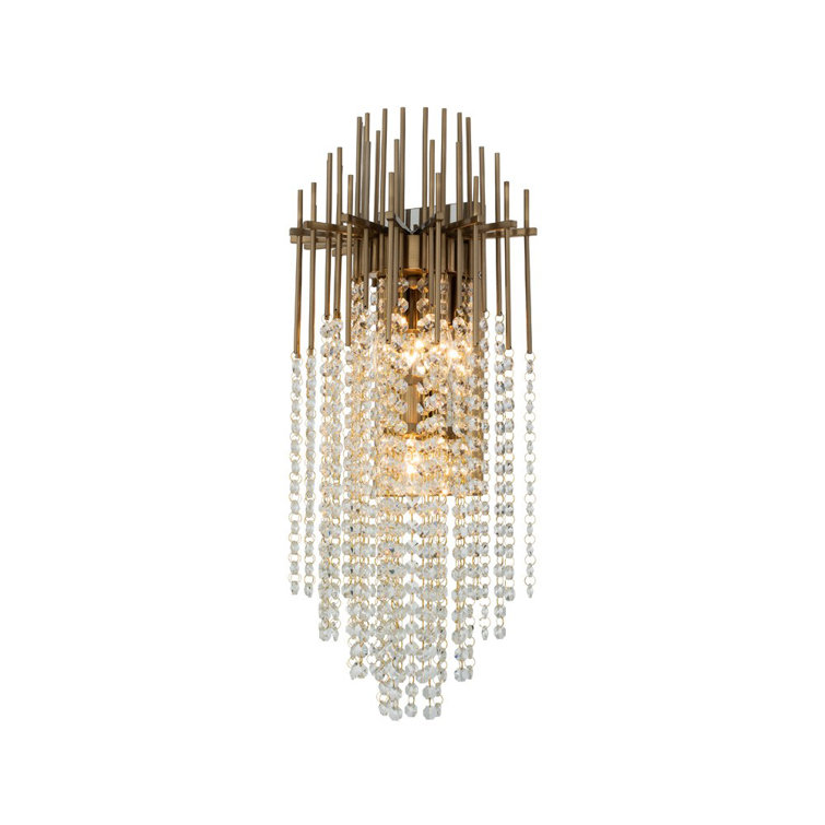 Brushed Champagne Gold Crystal Beaded Wall Sconce