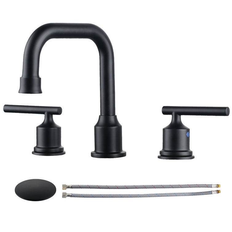 Matte Black Modern Widespread Bathroom Faucet with Pop-Up Drain