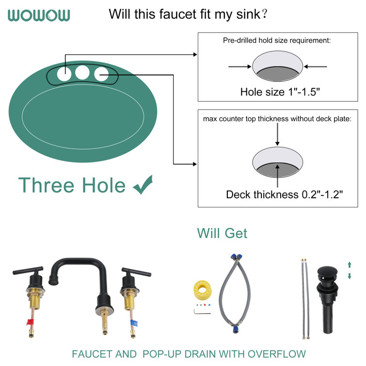 Matte Black Modern Widespread Bathroom Faucet with Pop-Up Drain