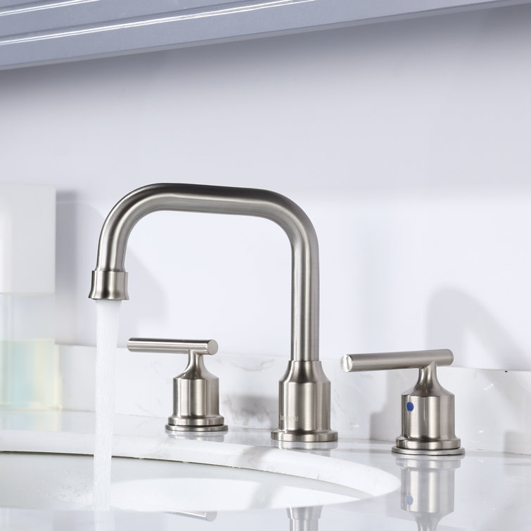 Brushed Nickel Widespread 2-Handle Bathroom Faucet with Drain Assembly