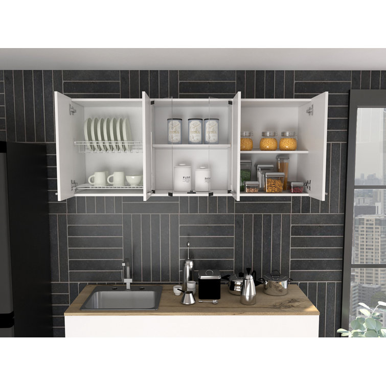 Elegant 59" White Engineered Wood Wall Cabinet with Glass Shelf