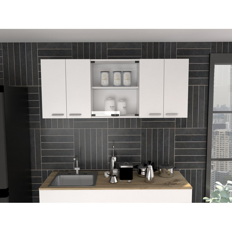 Elegant 59" White Engineered Wood Wall Cabinet with Glass Shelf