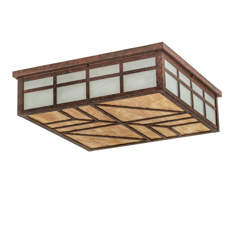 Rust Finish Beige Frost Glass 4-Light Indoor/Outdoor Flushmount