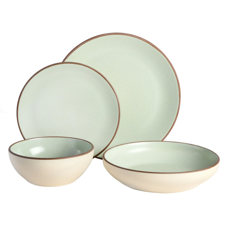 Mint Ceramic Double Bowl Dinnerware Set, Service for 4
