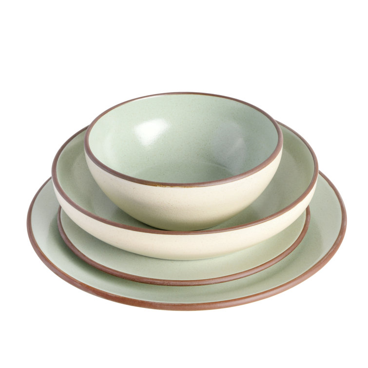 Mint Ceramic Double Bowl Dinnerware Set, Service for 4