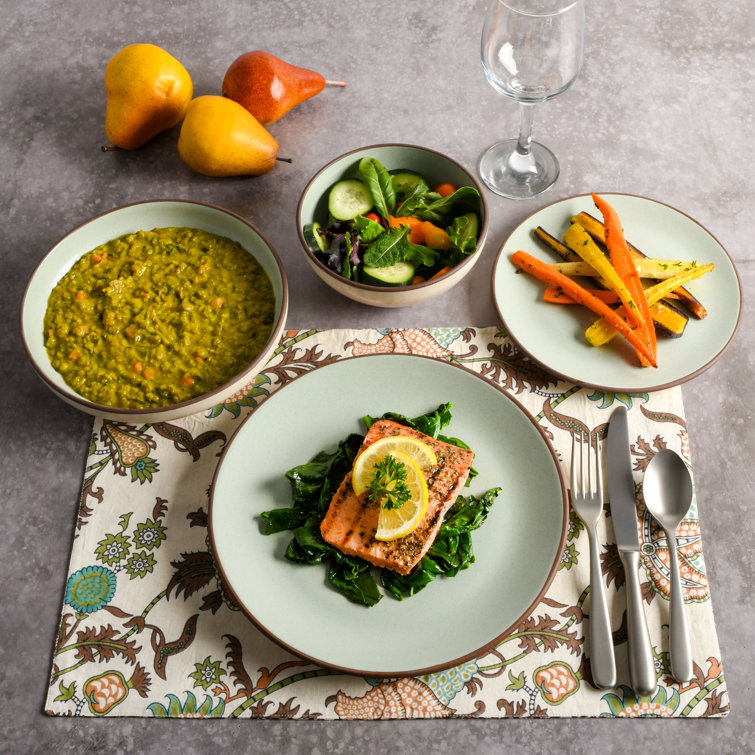 Mint Ceramic Double Bowl Dinnerware Set, Service for 4