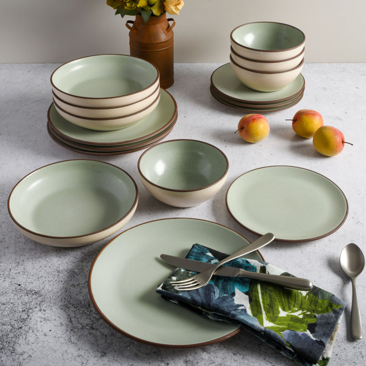 Mint Ceramic Double Bowl Dinnerware Set, Service for 4