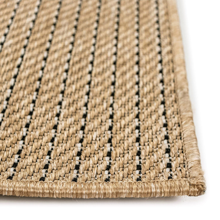Green and Beige Flat Woven Synthetic Stripe Rug, 5' x 7'