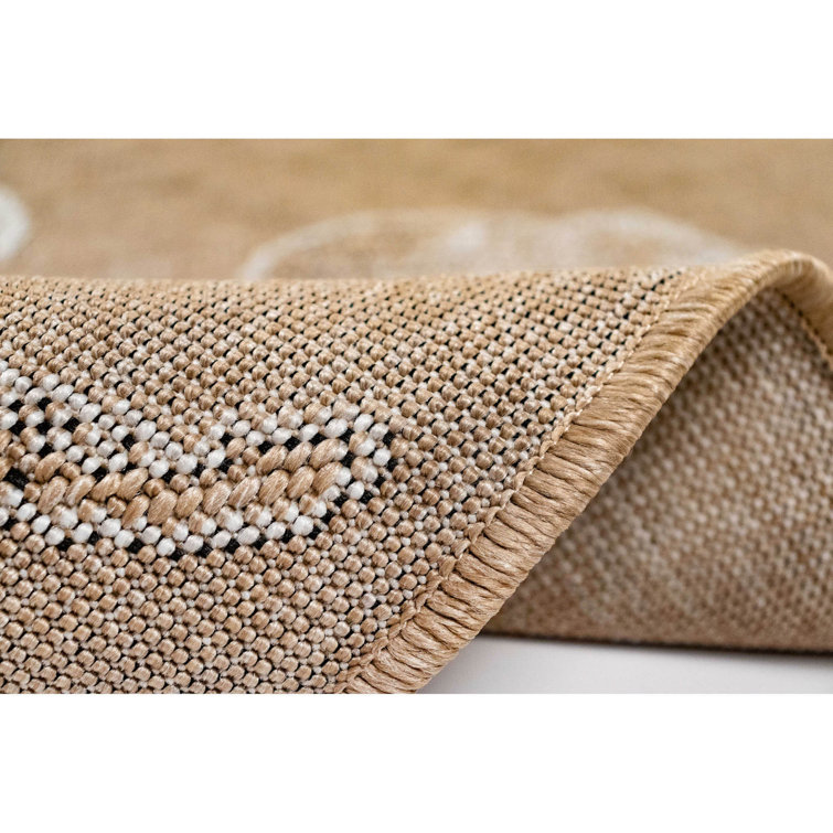 Sand and White Synthetic Coastal Rectangular Area Rug