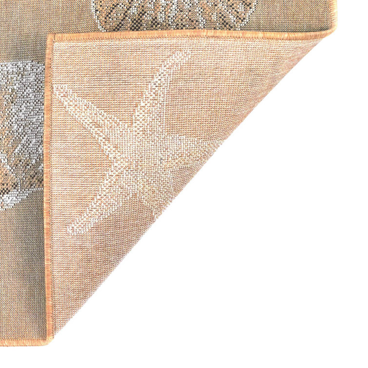 Sand and White Synthetic Coastal Rectangular Area Rug