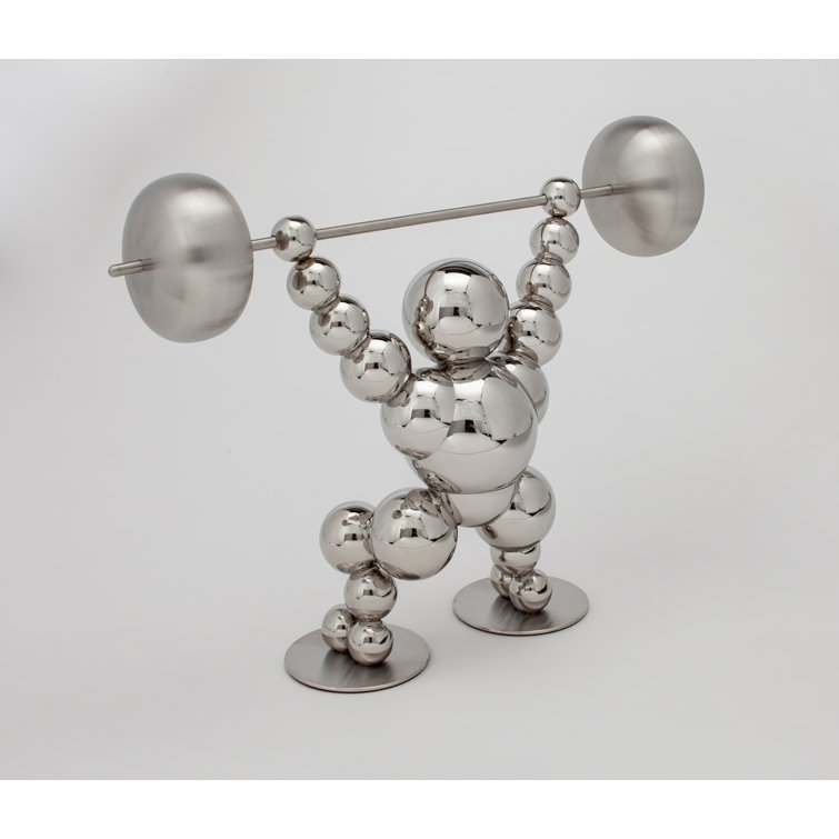 Handmade Silver Weightlifting Sculpture Figurine