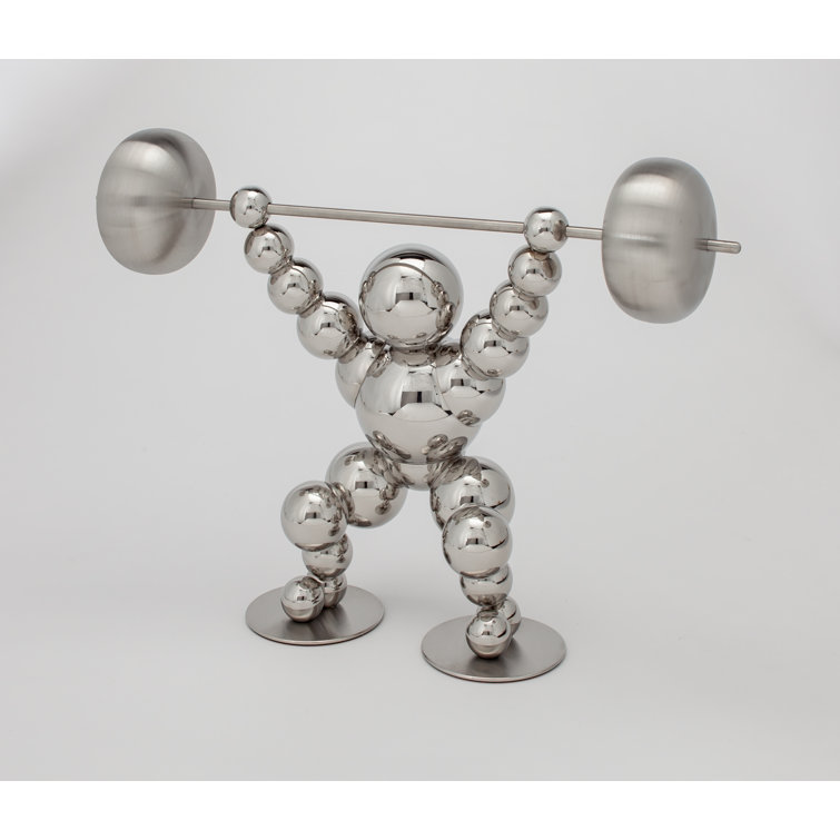 Handmade Silver Weightlifting Sculpture Figurine