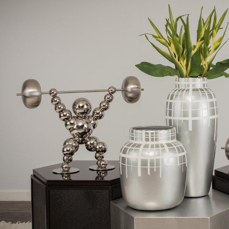 Handmade Silver Weightlifting Sculpture Figurine