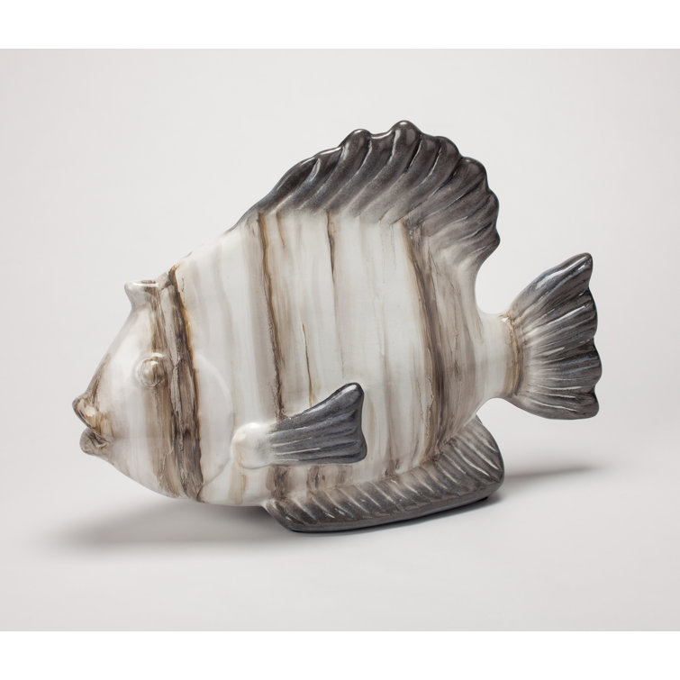 Handmade White and Gray Ceramic Fish Sculpture