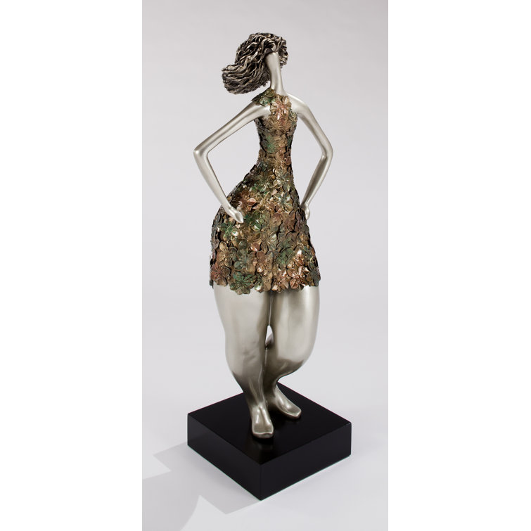 Handmade Resin Woman Statue with Floral Dress