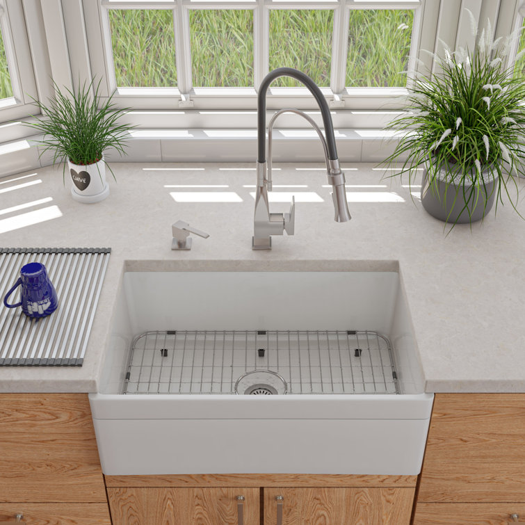 White Fireclay Farmhouse Drop-in Single Bowl Sink